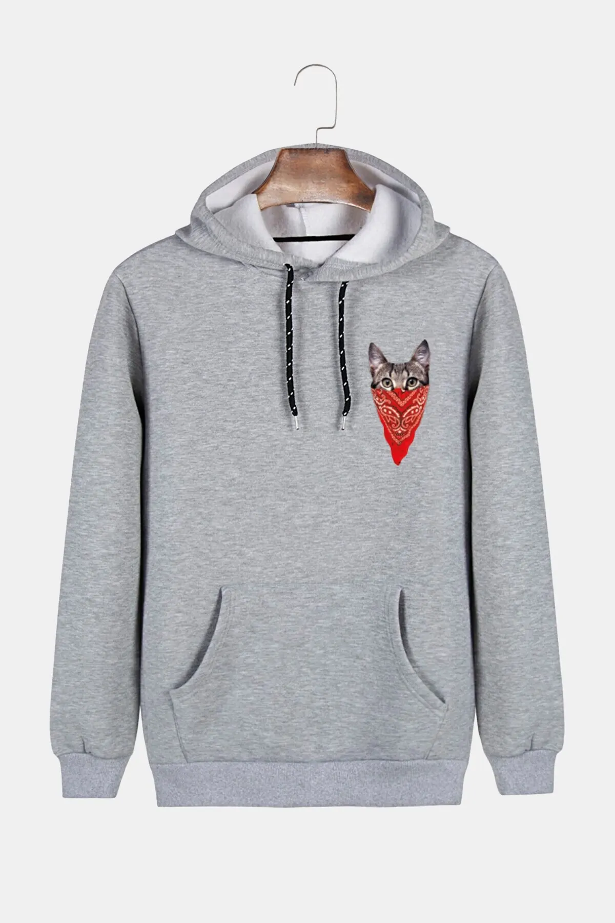 

Women's Sweatshirt Unisex Gray Hooded Masked Cat Printed Slim Fit Kangaroo Pocket Hoodies All Season Pullovers