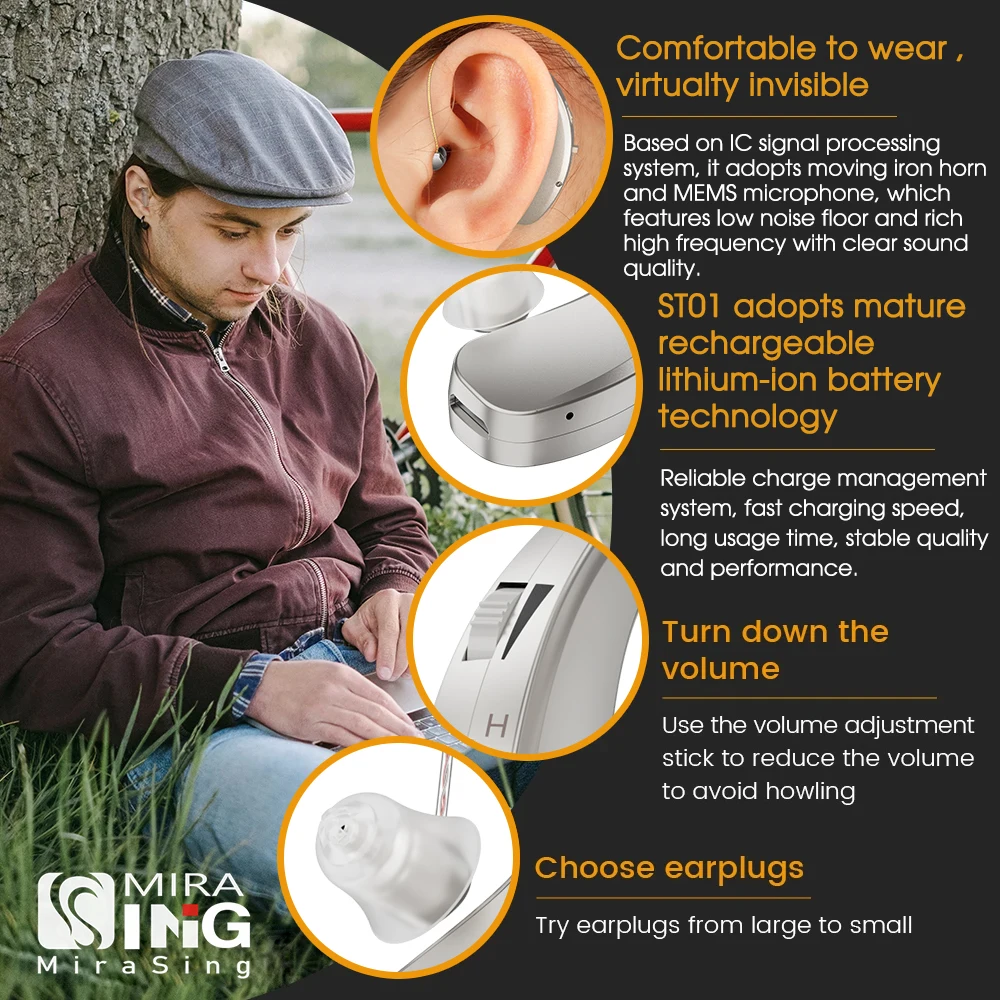 Перезаряжаемые слуховые аппараты AAB52SP мини-Усилители звука беспроводные