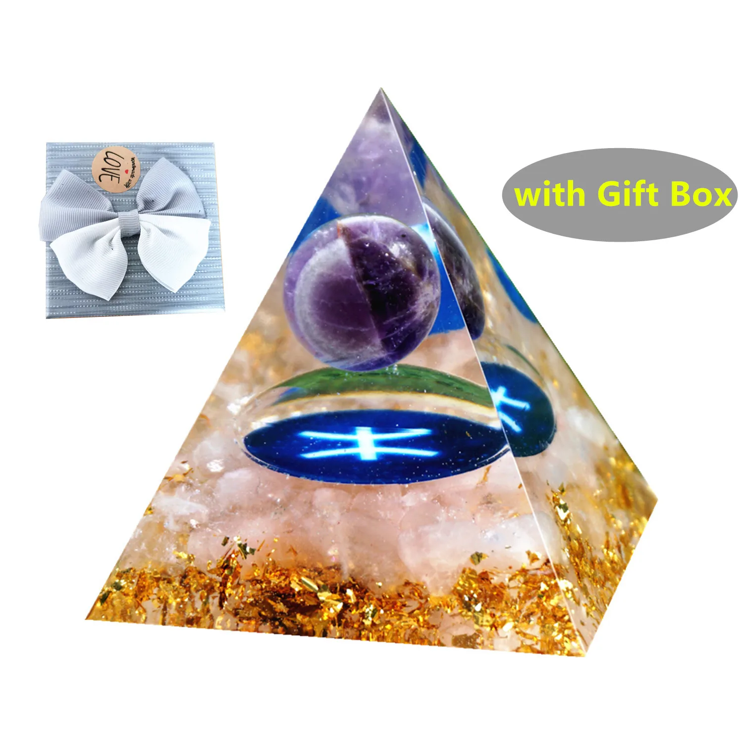 

Знаки зодиака, ОРГОН, пирамида, рыбы, геометрический узор с розовым кристаллом, кварц, драгоценный камень, оргонит