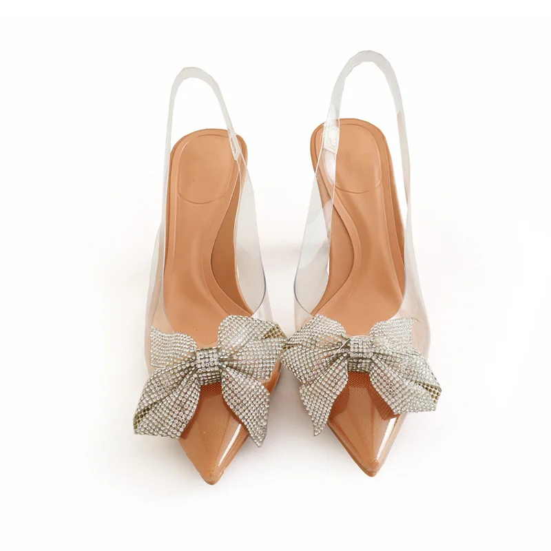 

Женские летние туфли-лодочки с бантом и ремешком на пятке, офисные женские прозрачные Босоножки на каблуке, элегантные туфли с острым носко...