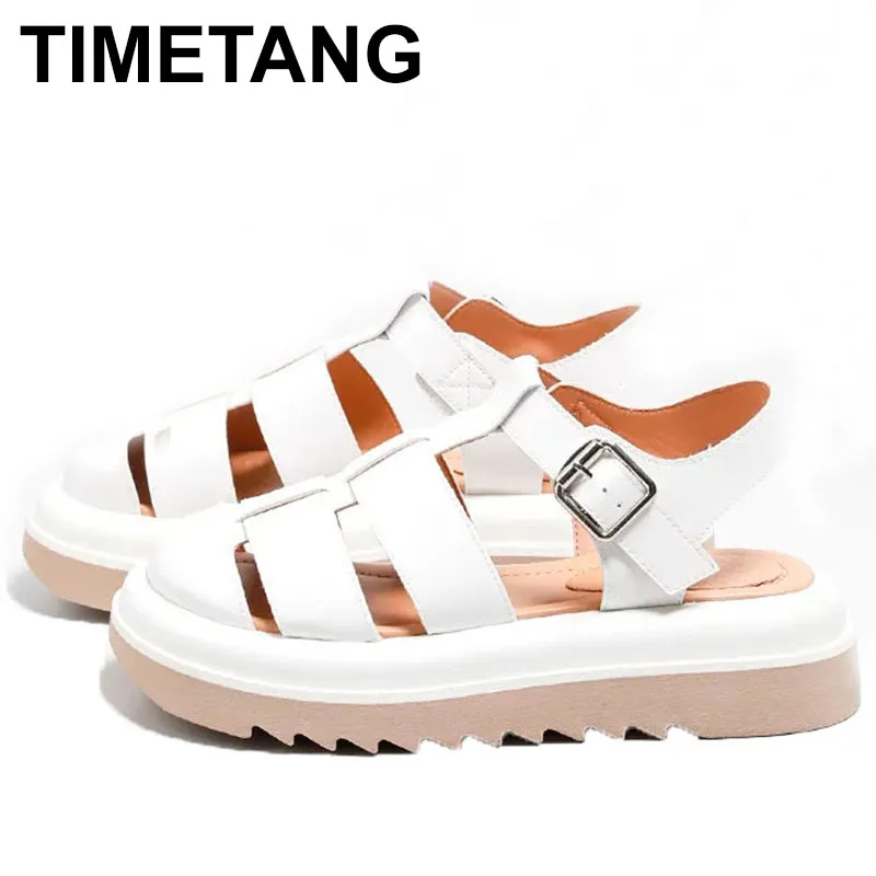 

Women's Sandals Leather Thick Soles 2023 New Multifunctional Openwork Roman Toe Sandals Women's Platform Sandals
