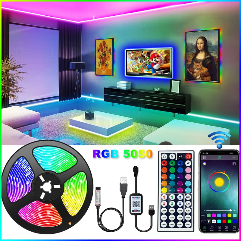 

Светодиодная лента 60 светодиодов/м SMD 5050 RGB светильник декоративная водонепроницаемая лента для дома, гостиной, стола, телевизора, красивый ...