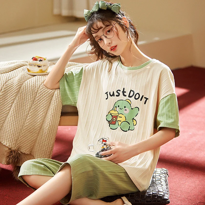 Cotton Pajama Sets Women Two Piece Short Sleeved Clouds Printing Knitted Homewear Pajamas Sets Pyjamas Ladies Sleepwear Pijamas