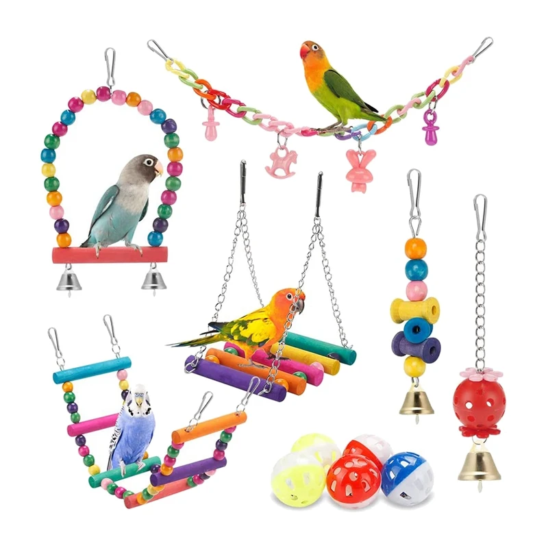 

11Pcs Bird Parakeet Toys,Swing Hanging Chewing Toy Hammock Ladder Bird Toy For Budgerigar,Parakeet,Mynah,Finches