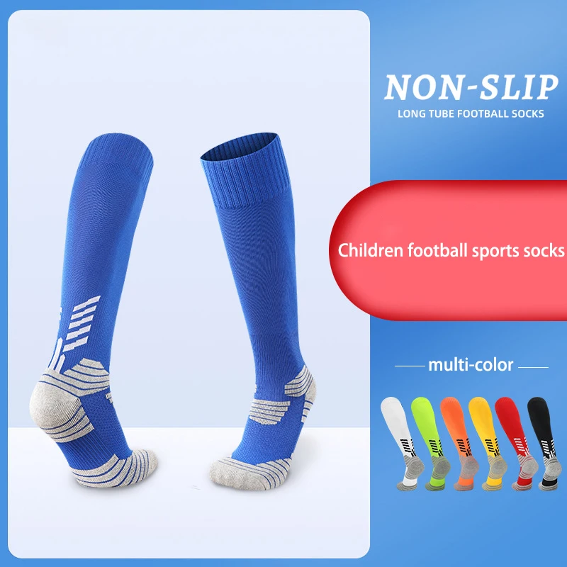 

New 1 Pair Kids Sports Socks Children Football Training Boys Non-slip Knee High Socks Long Tube Students Thick Towel Bottom Sock