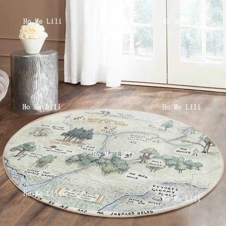 Деревянный круглый коврик Лесной нескользящий Фотофон мультяшная карта коврики