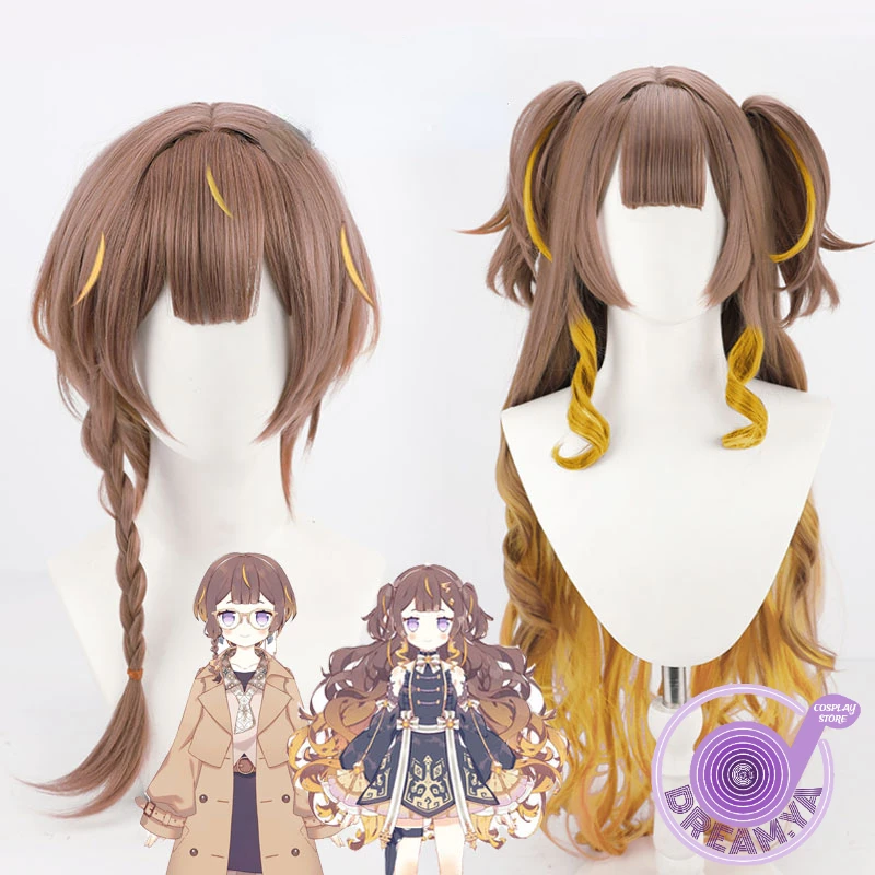 

Парик для косплея melanya fissa Hololive, коричневый, желтый, длинный, волнистый/Плетеный, термостойкий, из синтетических волос, для вечеринки, для ролевых игр на Хэллоуин