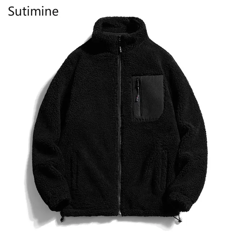Men Clothing Daily Stand Collar Winter Korean Fashion Lamb Fleece Cotton Coat Cashmere Coat Fleece Fleece Zipper Winter Coat Men