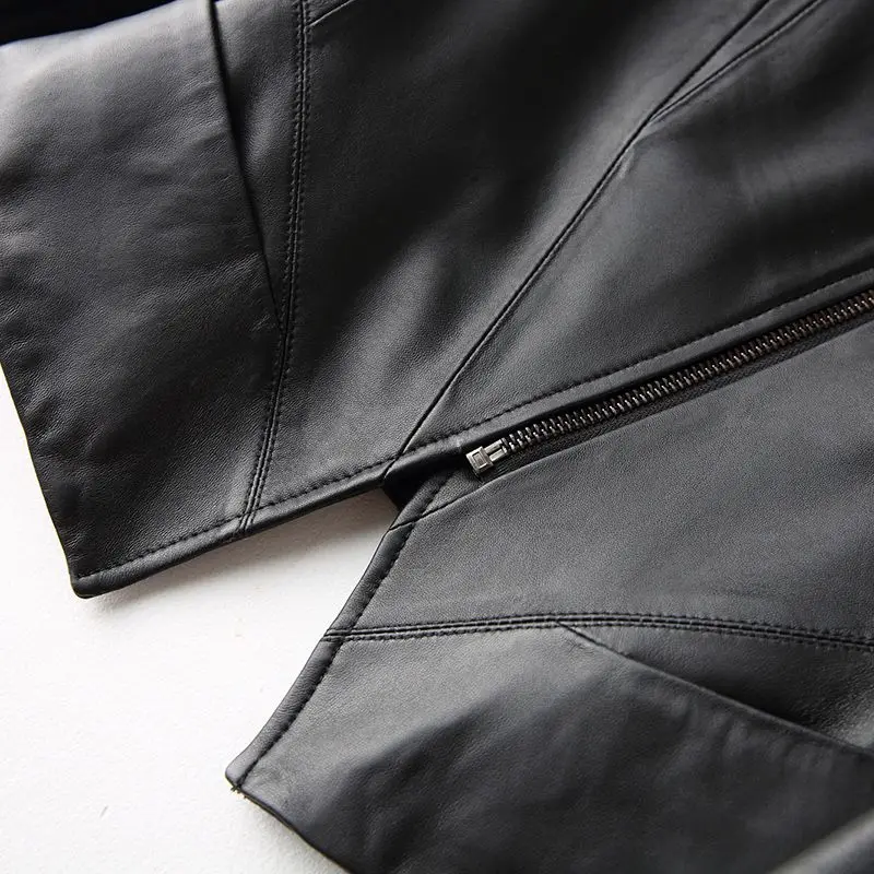 Autumn Winter Short Slim Sheepskin Coat Female 2022 New Moto Biker Genuine Leather Jacket Women Fashion Black Clothing Zippers