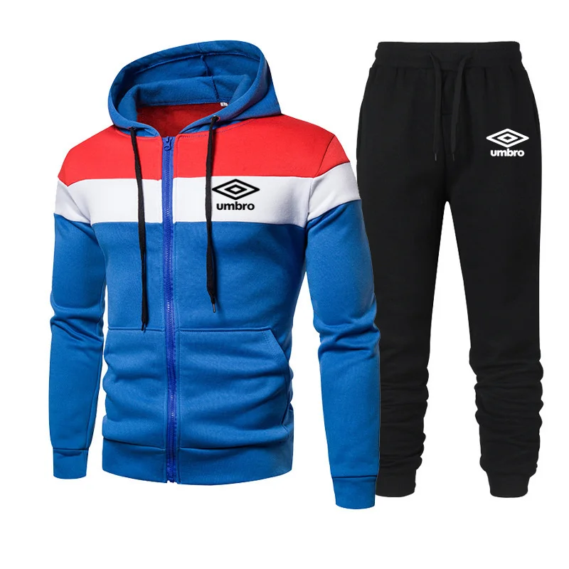 

New Casual Men's Sports Suit Fashion Hooded Splicing Zipper Jacket Umbro+ Pants Set Men's Hooded Sweater Set 2023