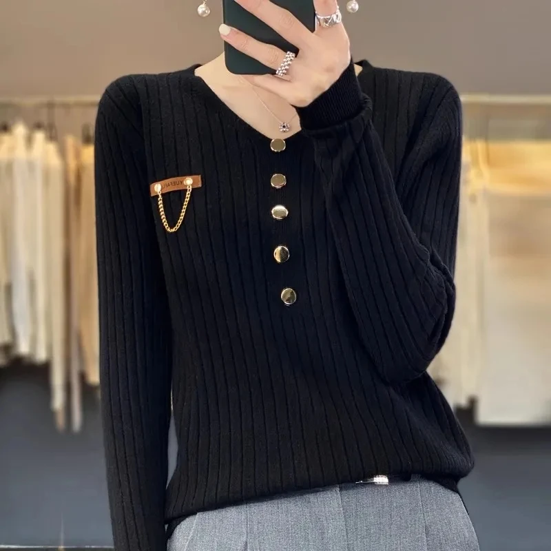 Осень-зима новый женский пуловер свитер свободный крой с v-образным вырезом и