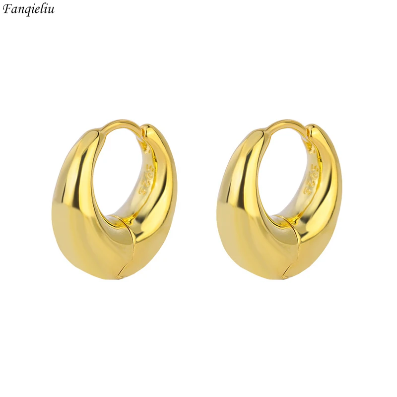 

Fanqieliu 925 Silver Needle Gold Color Original Jewelry Round Hoops For Women Earrings Fashion New FQL23172