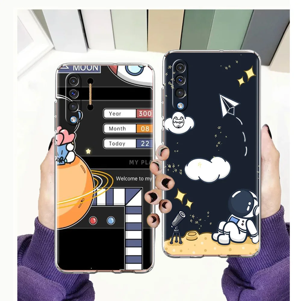 

Cartoon Cute Cosmonaut Luxury Transparent Phone Case for Samsung Galaxy A12 A02 A03S A50 A70 A40 A10 A20 A30 Cover Silicon Shell
