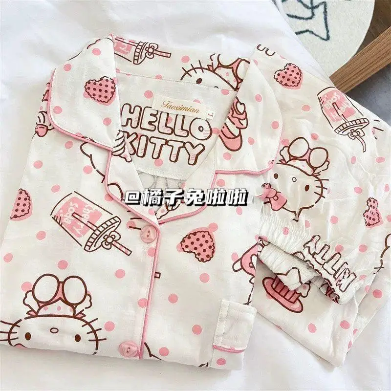 

Kawaii Sanrio, Хелло Китти поскако Винни Пух лотерея Лото пижамы Домашняя одежда кардиган костюм хлопок Рождественский подарок для девочки