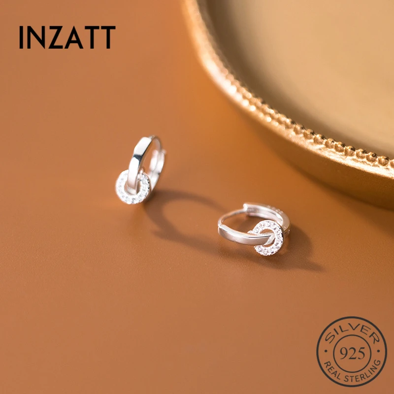 INZATT реальные 925 Стерлинговое Серебро Циркон Круглой Формы Серьги в виде колец для