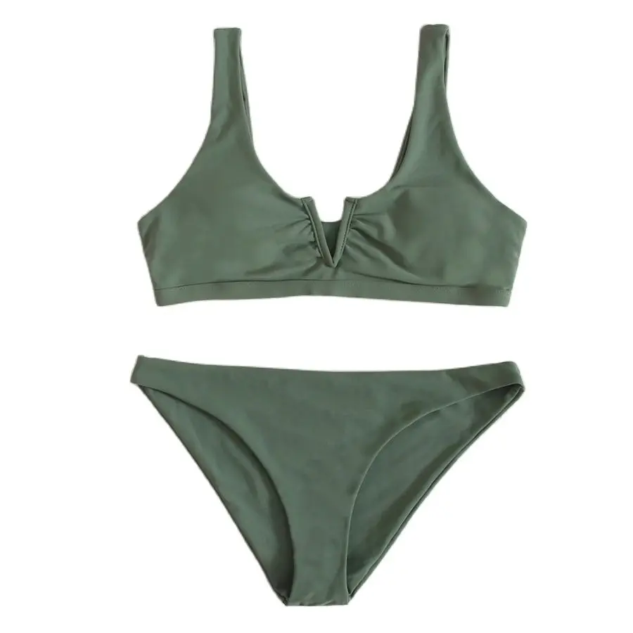 

Split Solid Color Bikini Women Swimsuits Jumpsuit Female Swimwear Bathing Suit 2022 Summer Beachwear