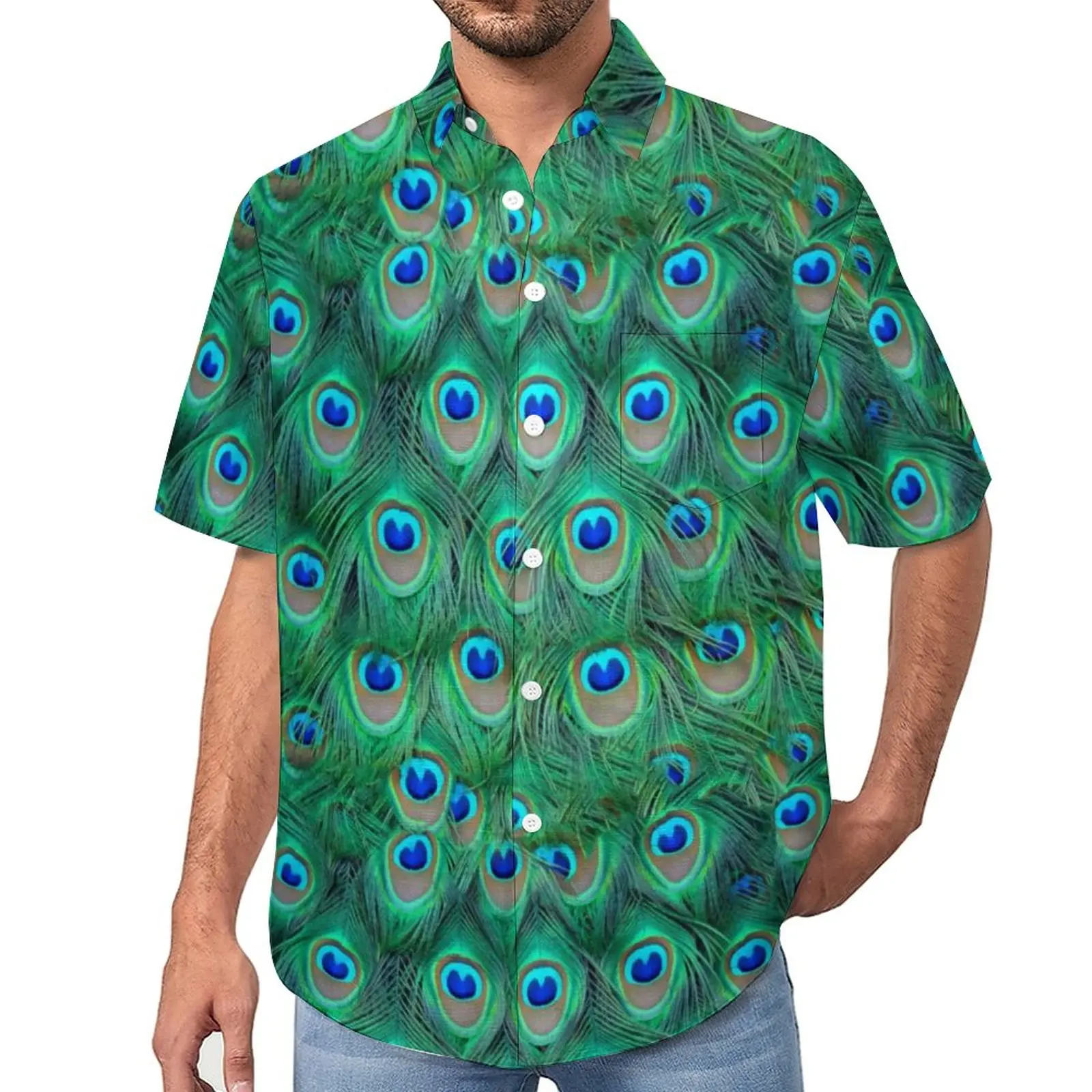 

Fancy Peacock Feathers Casual Shirts Cute Animal Print Beach Shirt Hawaii Cool Blouses Men Print Plus Size