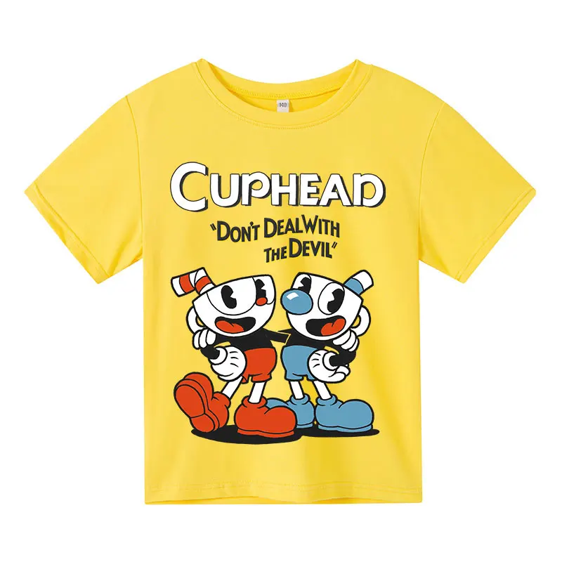 

2022 Summer T-Shirt Girls boys cute cuphead Cartoon Print kids Clothes Fashion Harajuku Children'S Clothing T Shirt