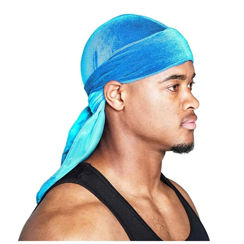 

Bandana Durags Men's Velvet Long Satin Turban Hat Wigs Doo Durag Biker Headwrap Pirate Hat Men Hair Accessories Long Tail Du-rag