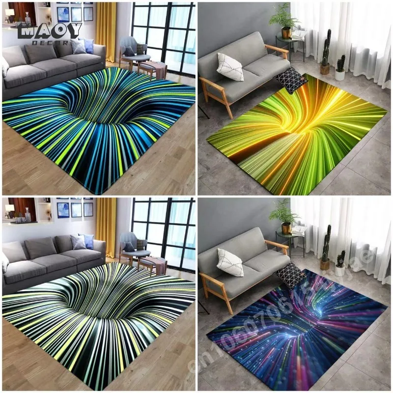 

3D Visual Vortex Illusion Carpet for Living Room Bedroom Bathroom Large Area Rug Non-slip Rectangle Polyester Colorful Floor Mat