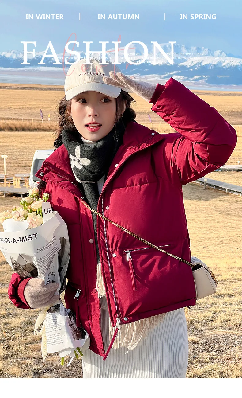 GRELLER New Female Clothes Short Zipper Puffer Down Jacket Women Winter Stand Collar Cotton Padded Coat Warm Parkas Outerwear