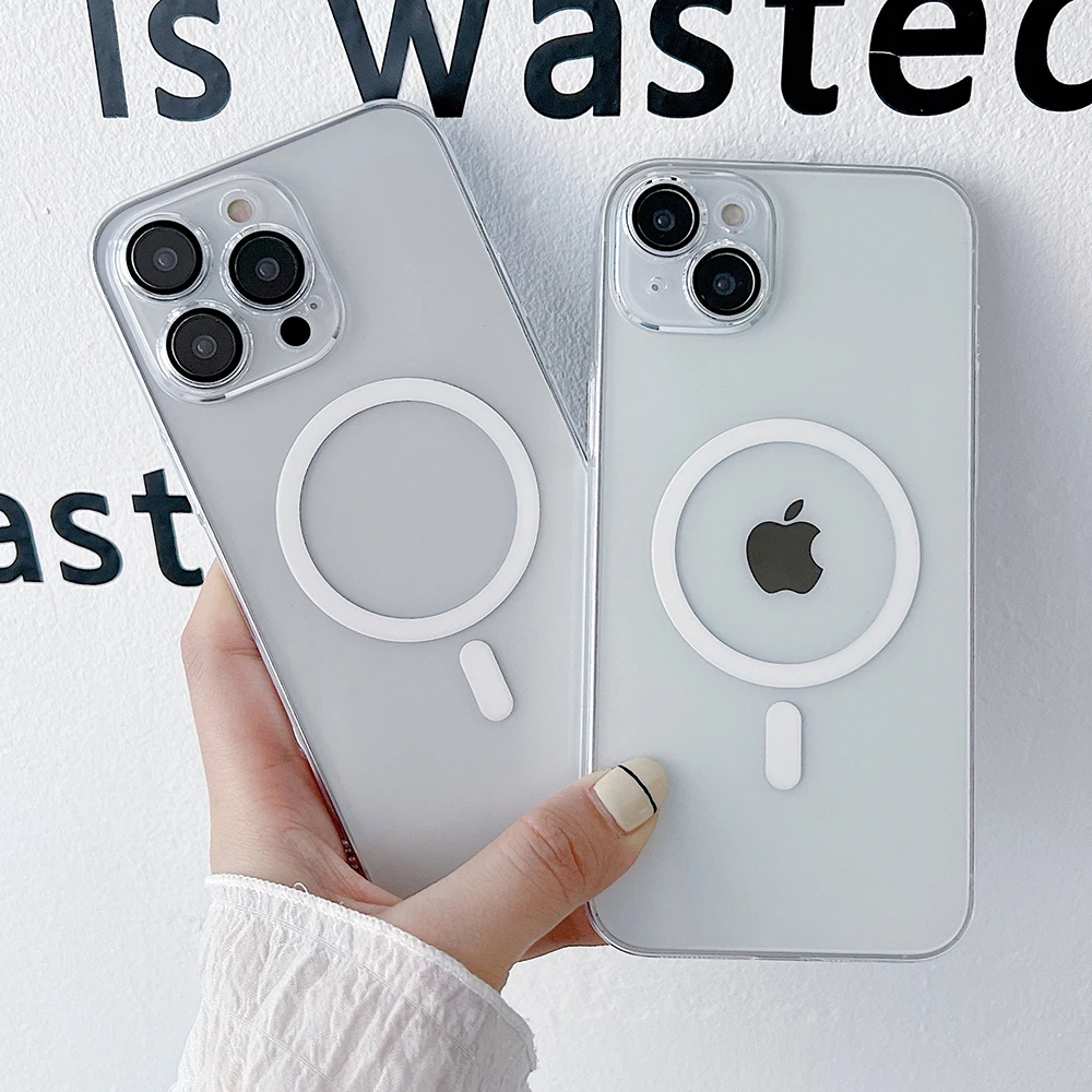 N52 Сильный магнит для iPhone 14 13 12 Pro Max Plus чехол кристально Жесткий ПК Беспроводная