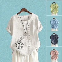 women round neck blouses fashion floral print top summer casual short sleeve t shirt ladies loose blouses plus size top