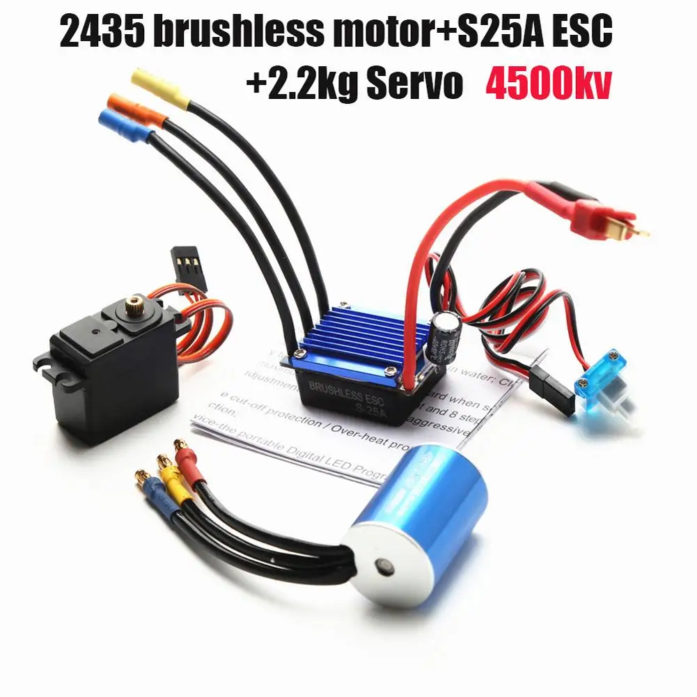 

2435 3300kv/4500kv/4800kv Brushless Motor 25a Brushless Esc 2.2kg Servo Compatible For Traxxas Hsp Wltoys 1/16 1/18 Rc Car Boat