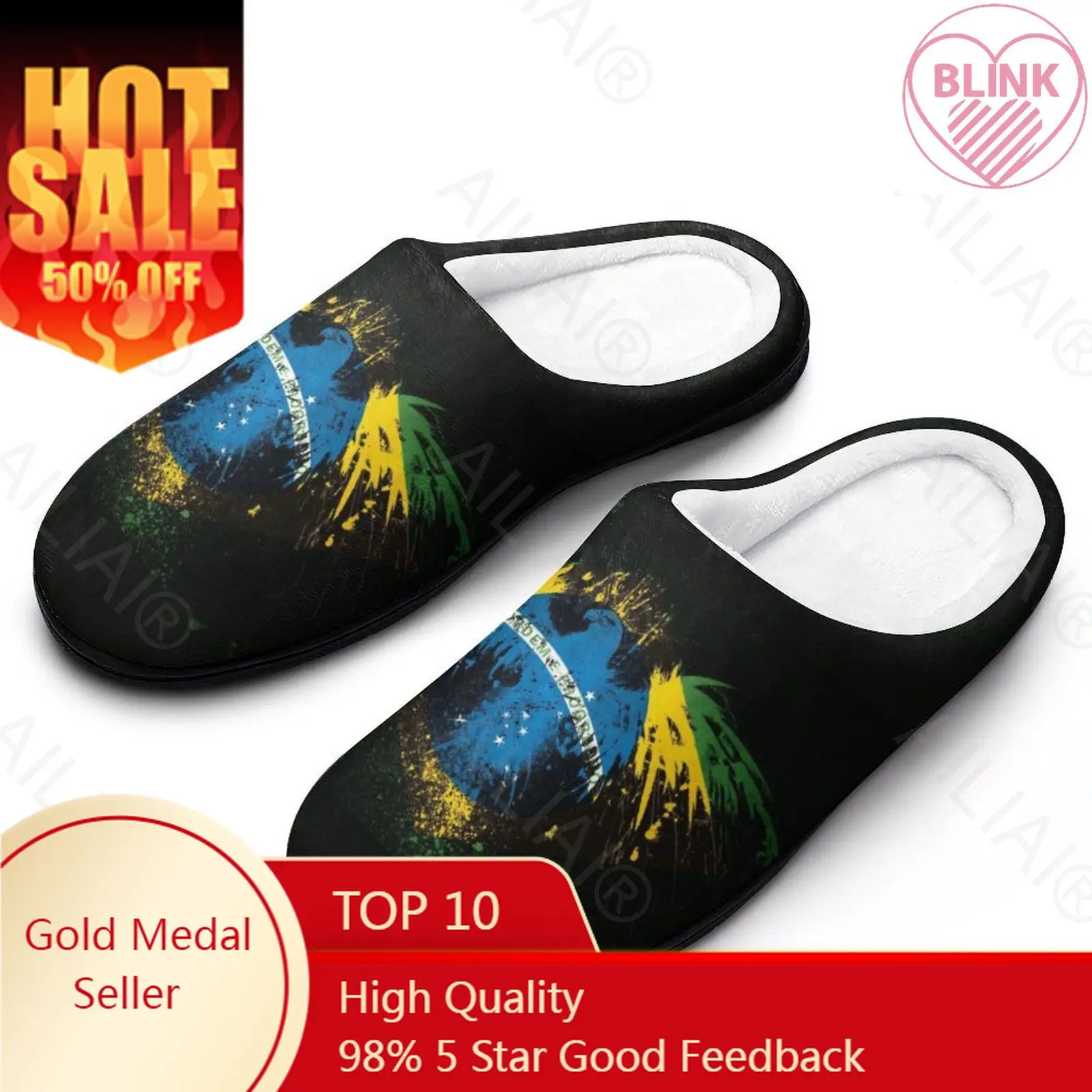 

Brazil Flag 1 Sandals Plush Casual Keep Warm Shoes Thermal Mens Womens Slipper Have SoftCottonHome Shoe