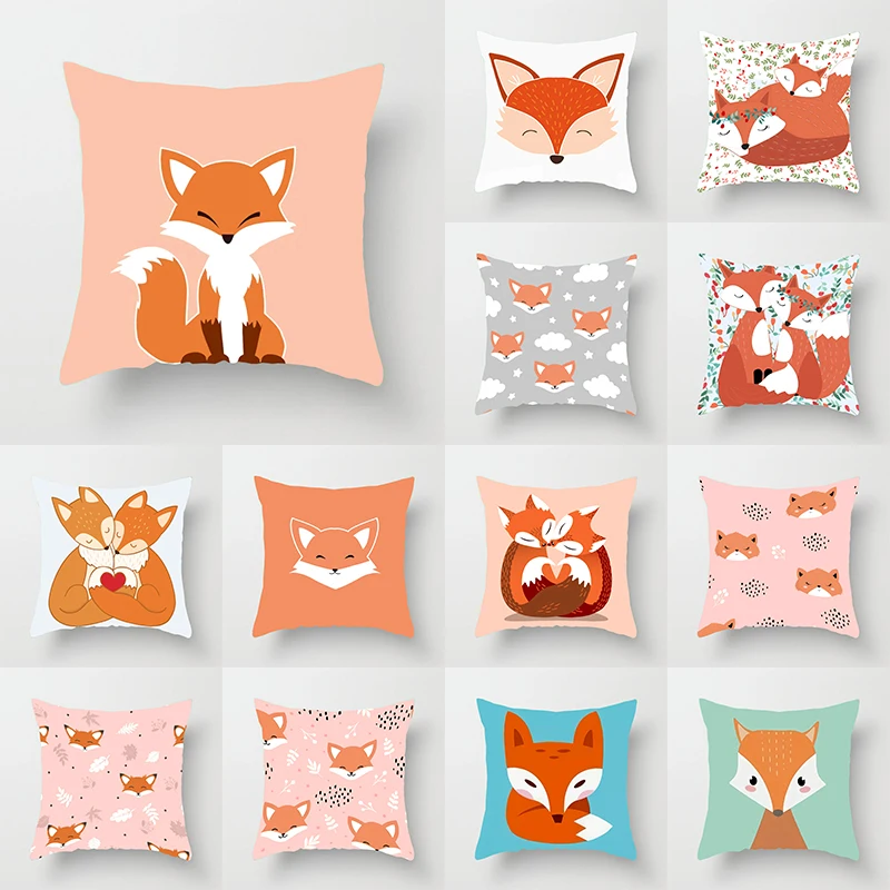 

Детская комната мультфильм маленькая лиса квадратная подушка автомобиль диван офисное кресло наволочка Подушка простой украшение для дом...