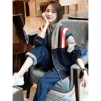 womens patchwork striped jacket spring autumn thin long sleeve top korean fashion loose short coat grace retro clothes new