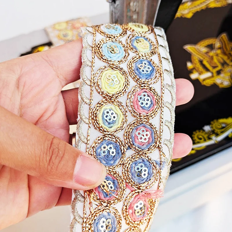 

4.8cm Wide Ethnic Embroidery Gold Strands Sequins Diy Lace Webbing Embroidered Shoe Packaging Material Clothing Accessories