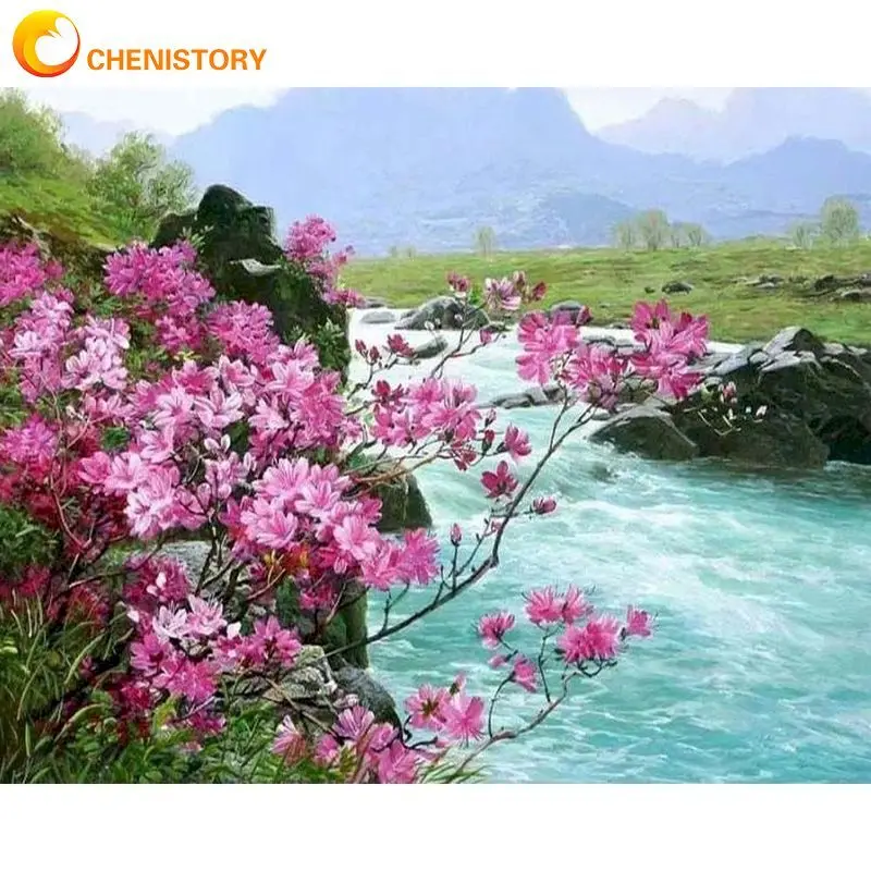 

Набор для рисования по номерам CHENISTORY, для взрослых, в рамке, речной холст по номерам, Акриловая Краска на холсте с номерами, подарок «сделай с...