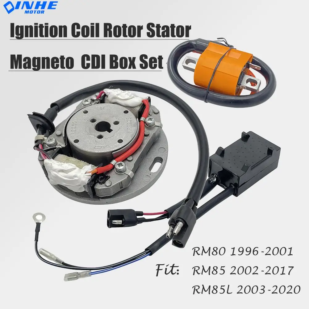 

Motocross Ignition Coil Rotor Stator Magneto CDI Box Set For Suzuki RM80 1996-2001 RM85 2002-2017 RM85L 2003-2020 Dirt Pit Bike