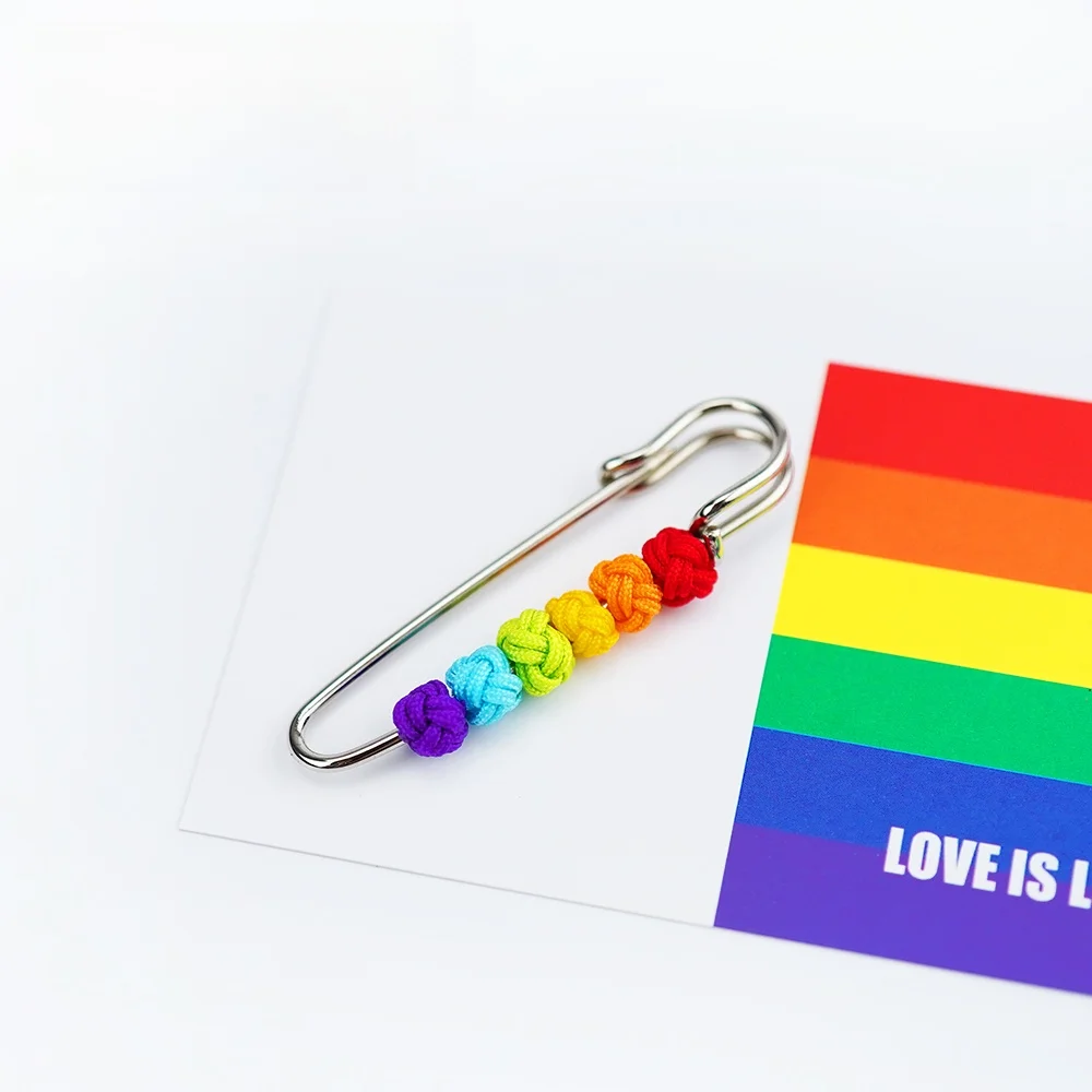 Coming Out! Rainbow Wooden Bead Knot Pin Color Handmade Brooch Artistic Retro Accessories Gift