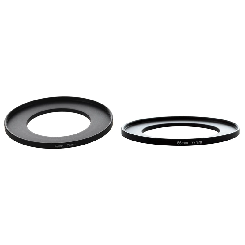 

Top Deals 2 Pcs Camera Lens Filter Step Up Ring Adapter Black Metal Camera Step Up Filter Ring Adapter, 49Mm-77Mm & 55Mm-77Mm