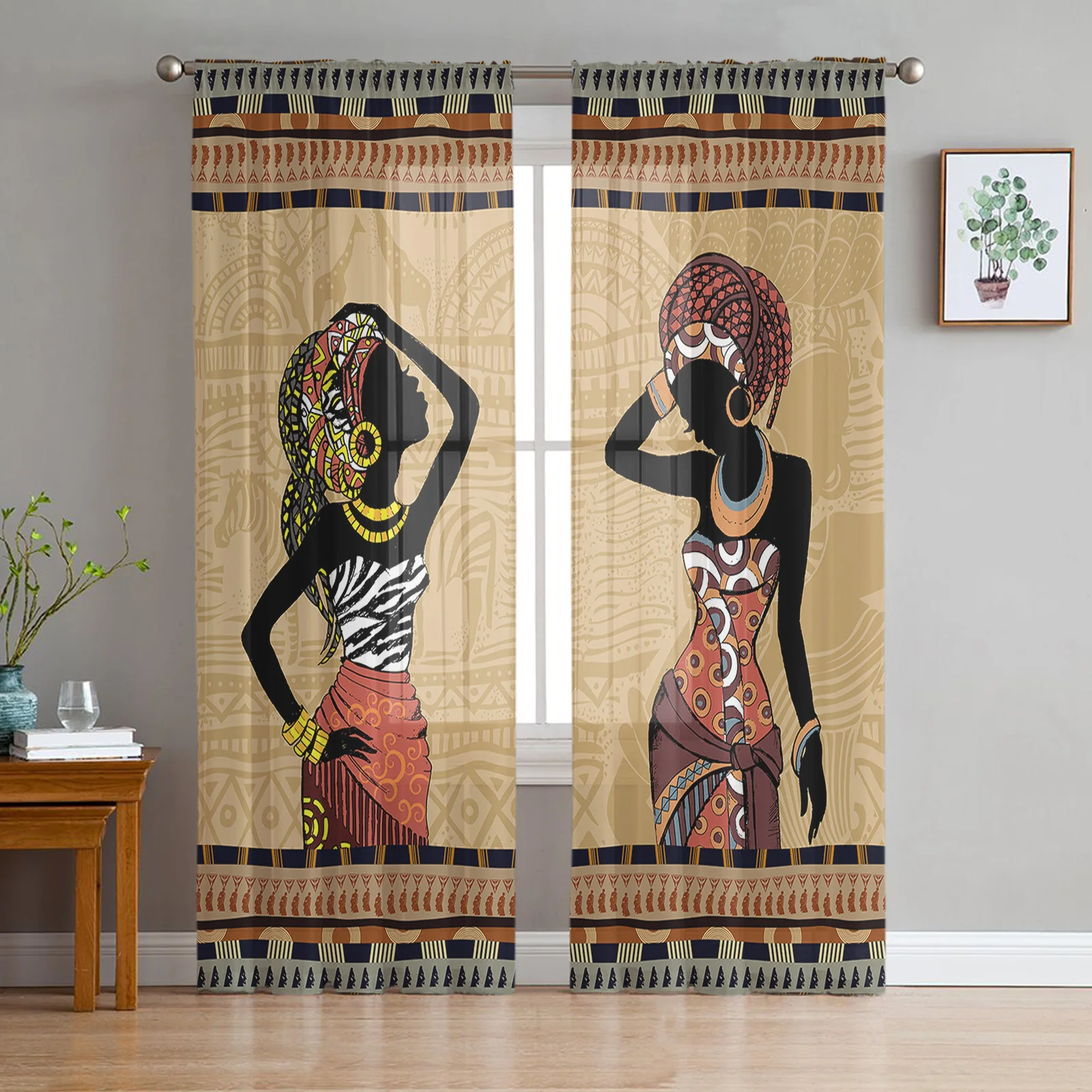 

Этнический стиль, Африканский женский черный народный костюм, тюлевые шторы, занавески для гостиной, спальни, вуаль, Занавески Из Органзы, прозрачные Оконные Занавески для отеля