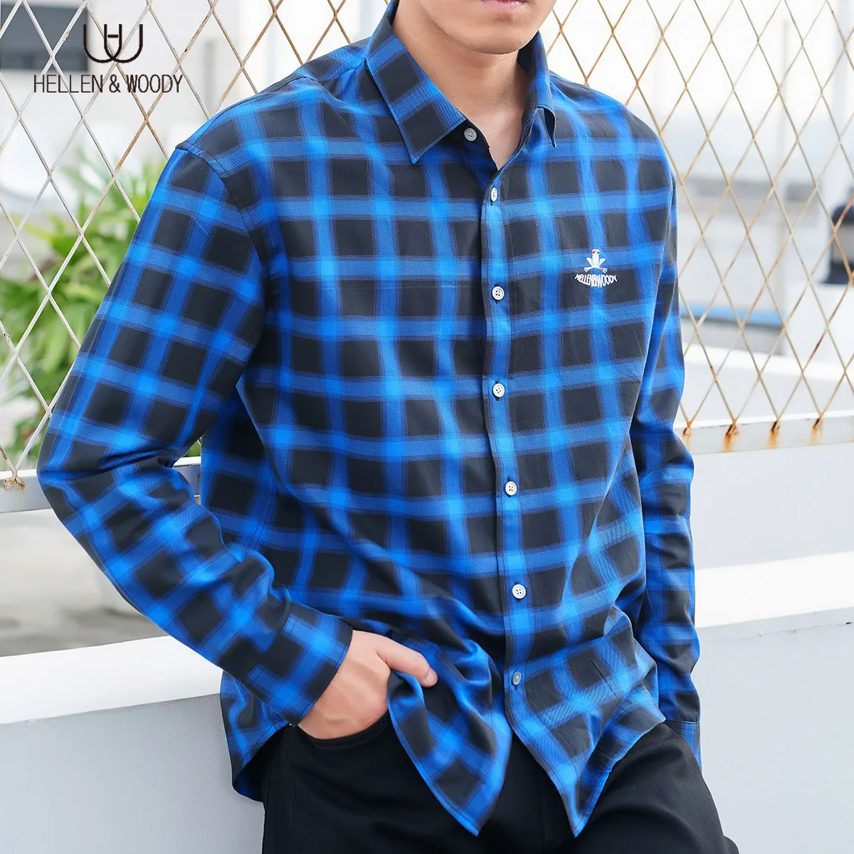 HELLEN&WOODY Summer Men Plaid Shirts Long Sleeve Casual Bottoming Breathable Single Breasted Shirt