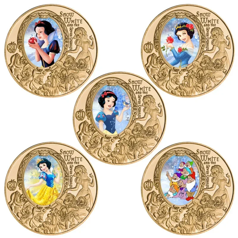

Disney Snow White Commemorative Coin Cartoon Anime Pink Lucky Coin Metal Gilded Game Collectible Silver Color Coin Childrens Toy