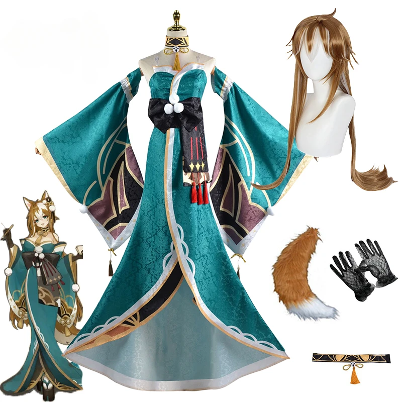 

Косплей-костюм Miss Hina из игры Genshin Impact Gorou, костюм для косплея, парик, полный комплект, Хэллоуин, для мужчин и женщин, искусственный аниме