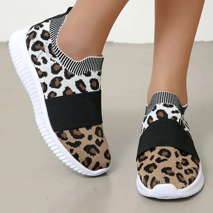 

Summer Women's Vulcanized Shoes Women Mesh Sneakers Leopard Print Slip-On Flats Shoes Woman Loafers Walking Sports Shoes