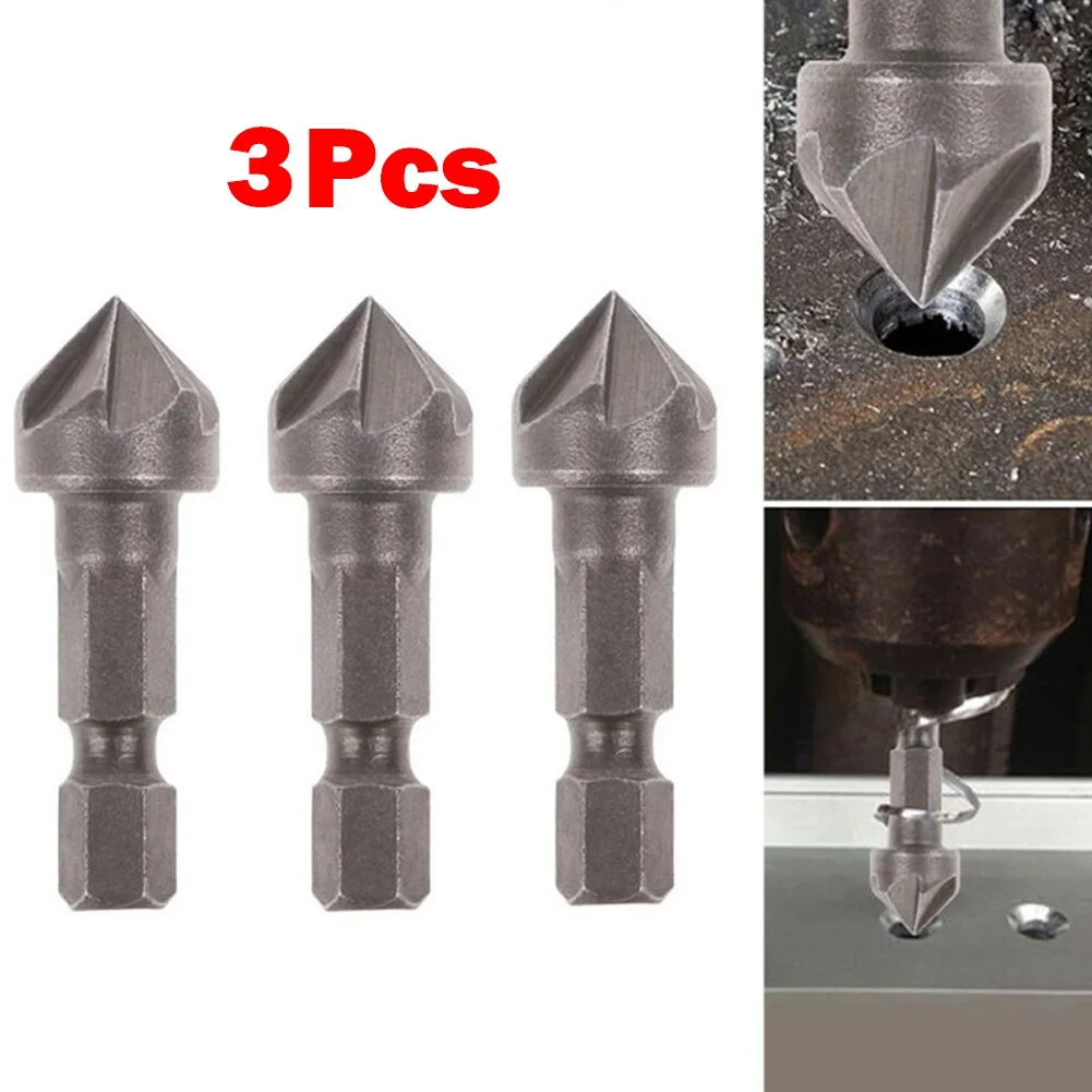 

3 Pcs 5 Flute Countersink Drill Bits 1/4" Hex Shank Chamfering Tool Woodworking Hole Opener Countersink Drill Hand Tools