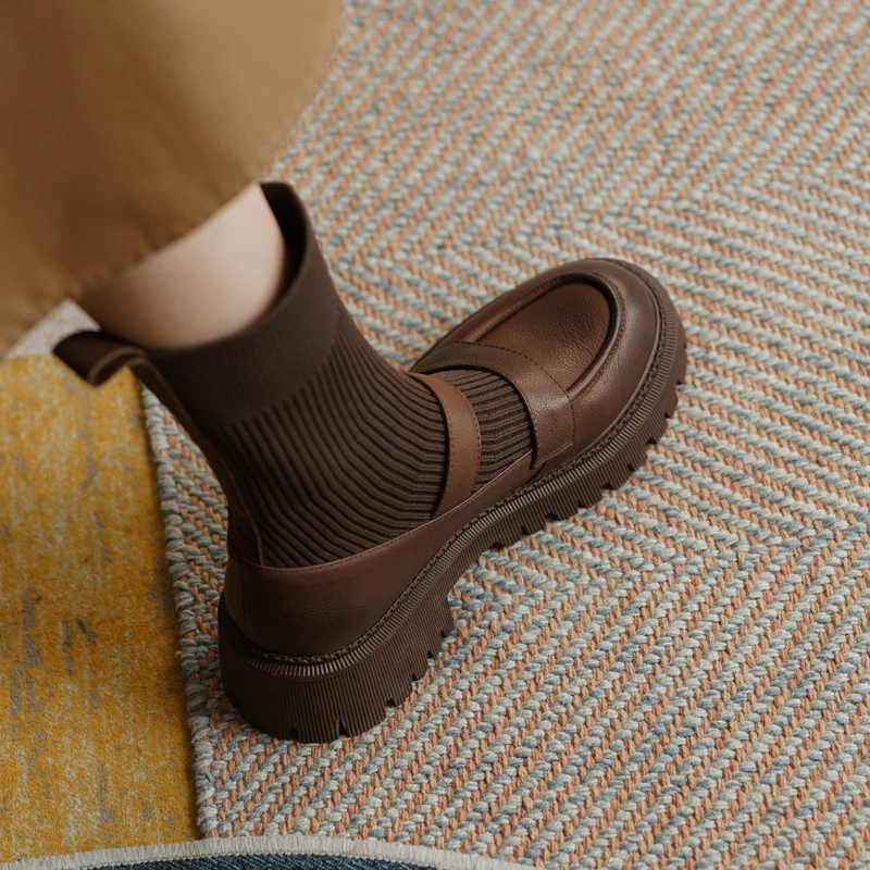 

2022 New Spring and Autumn Designer Design Brown Socks Short Boots Women's Thick-soled High Elastic Thin Boots Women's Mid-heel
