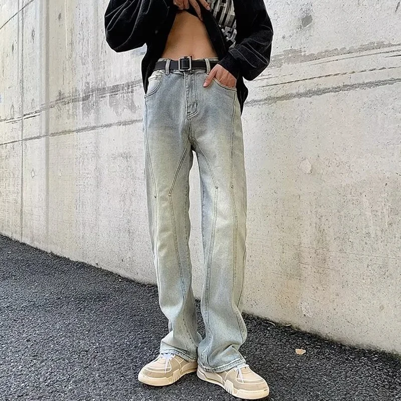 Men Clothing New Vintage Casual Versatile Jeans Black Broad Leg High Street Loose Straight Cargo Pants Autumn and Winter Female