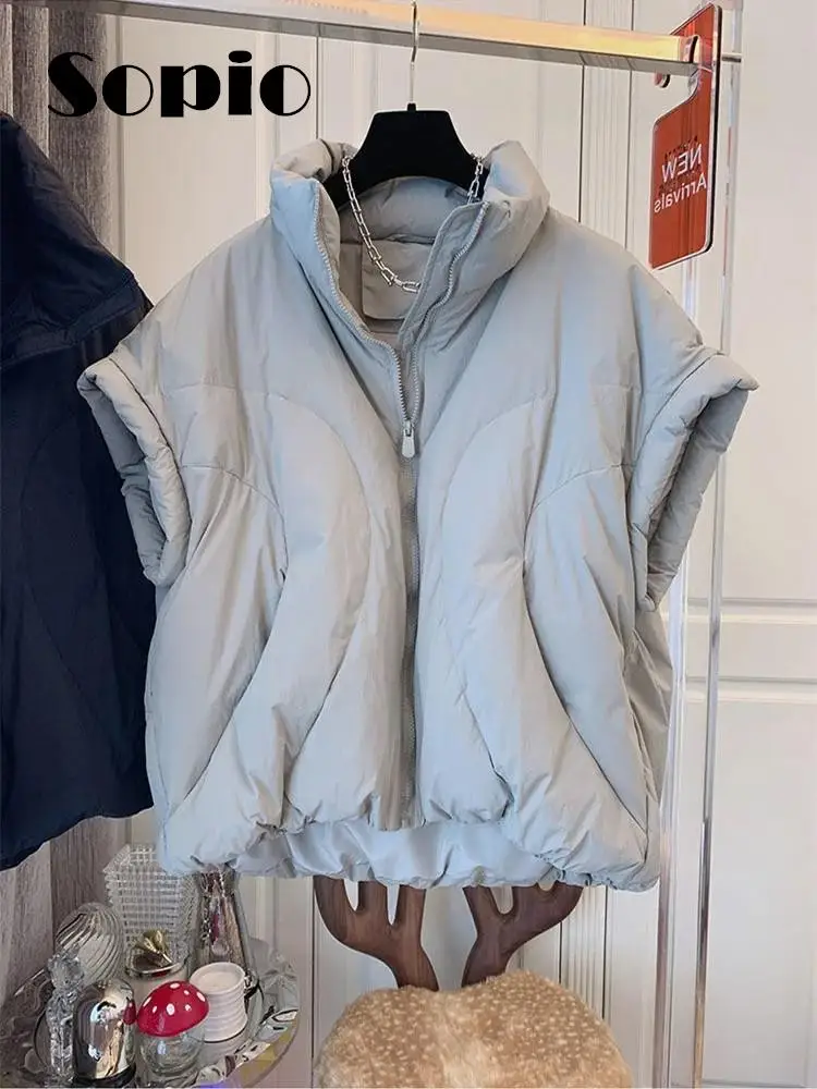 

Sleeveless Puffer Jacket Vest Coat Women 2023 Winter Autumn New Fashion Loose Casual Warm Turtleneck Zipper Solid Vests Outwear
