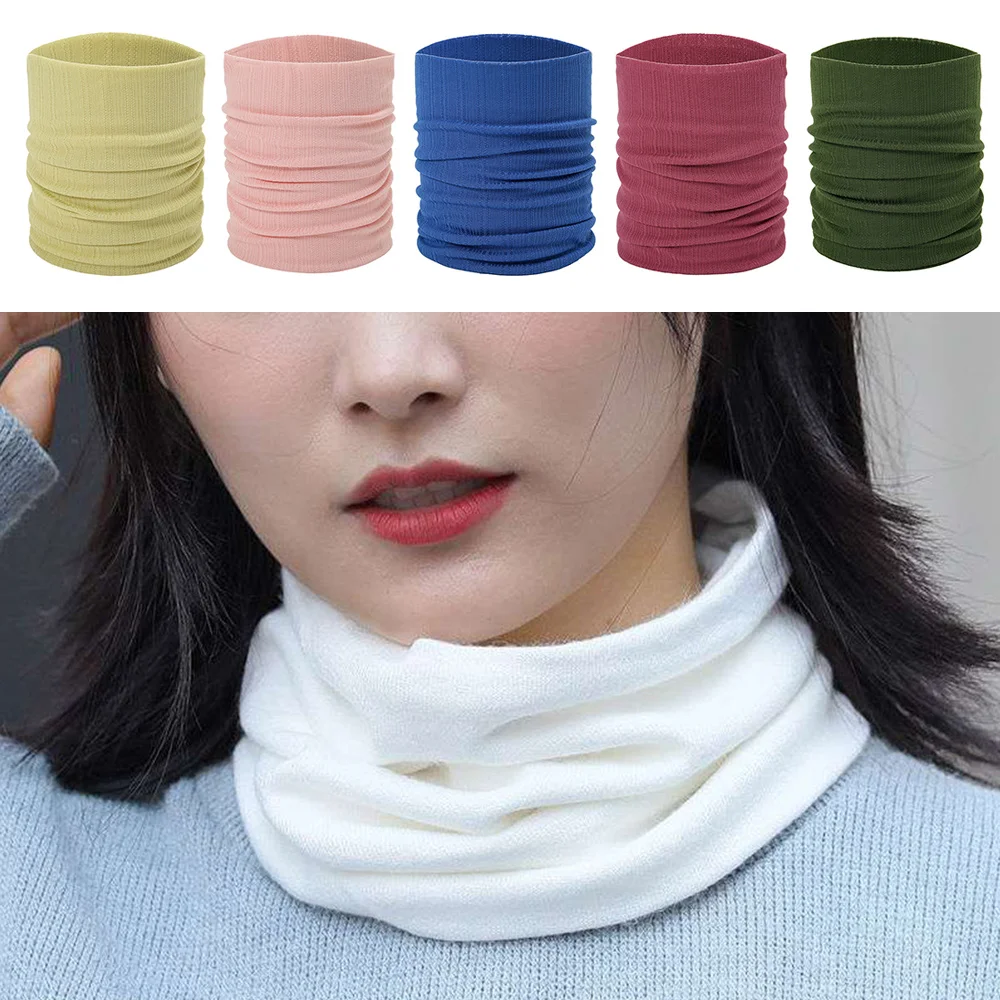 

Зимний шарф, Женский вязаный шарф-кольцо, модная бандана, теплый однотонный воротник, мужские шарфы для лица, бесконечный Кашемировый Шарф-снуд