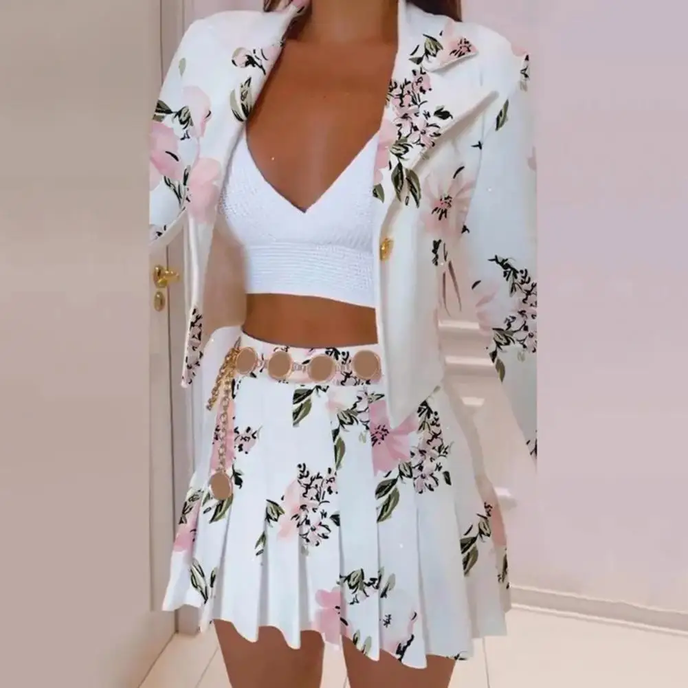

Korean Fashion Professional Suit Women 2022 Spring Fall Sweet Suit Short Jacket High Waist A-Line Pleated Skirt Two Pieces Set