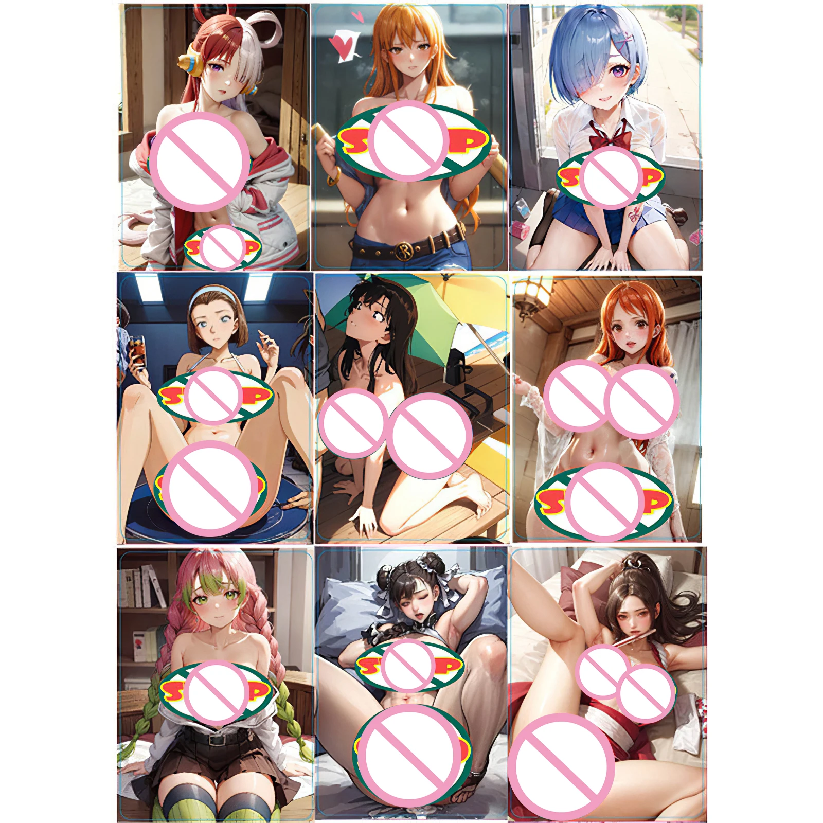

9pcs Anime One Piece Demon Slayer ACG Nami Uta Mitsuri Card R18 Sexy Nude Girl Hentai Toy Hobby Game Collection Uncensored Card