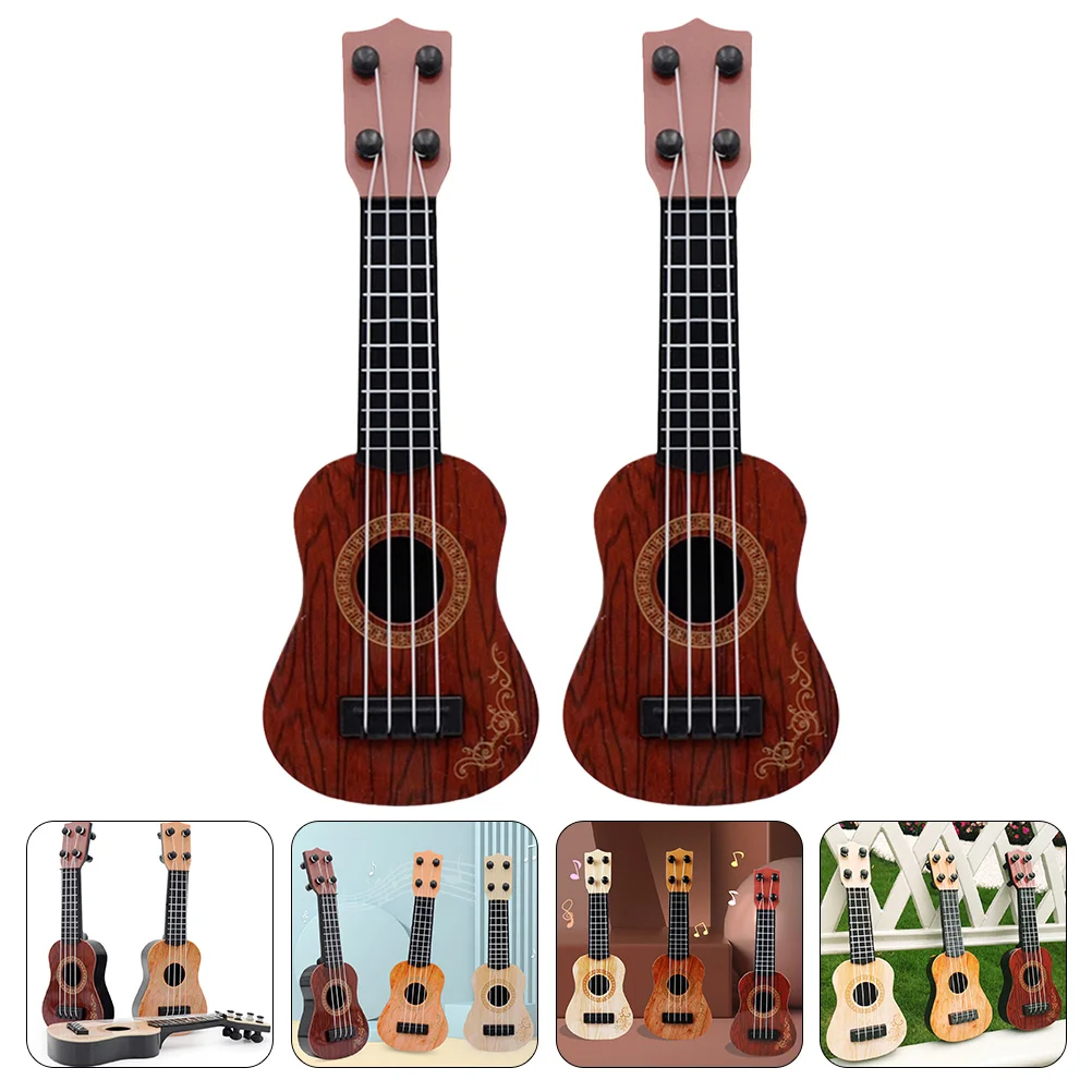 

2 Pcs Musical Instrument Child Ukulele Kids Guitar Ornaments Squiz Toys Mini Miniature Models Small