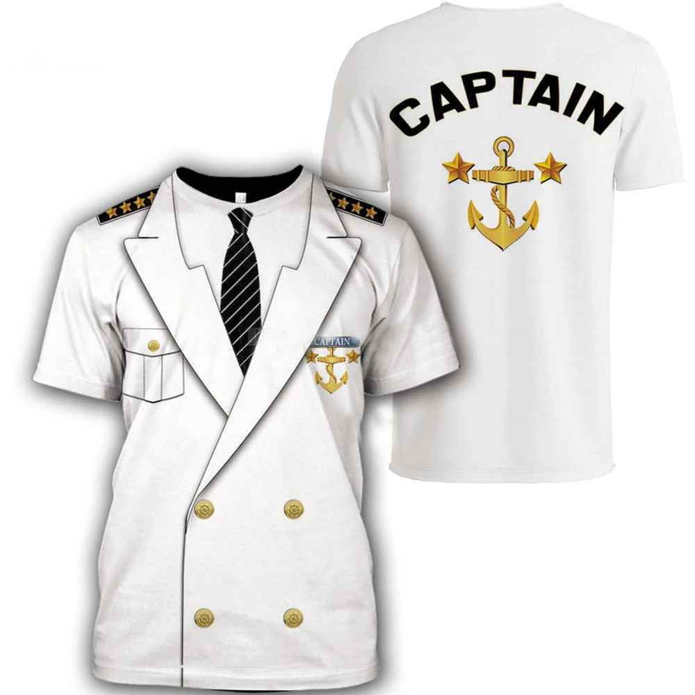 

Cosplay Summer Fashion Mens Navy Captain T shirt 3D All Over Printed Unisex Tshirt street Casual Sports White Uniform T-shirt